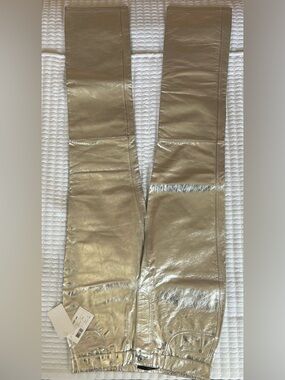 Helmut Lang Silver Mirror Metallic Leather Straight-Leg Pants - Size 6